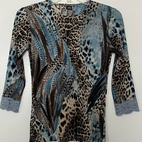 Y2K Only Hearts NYC Long Sleeve Animal Print Feathers Lace Fitted Sheer Medium - Picture 4 of 11